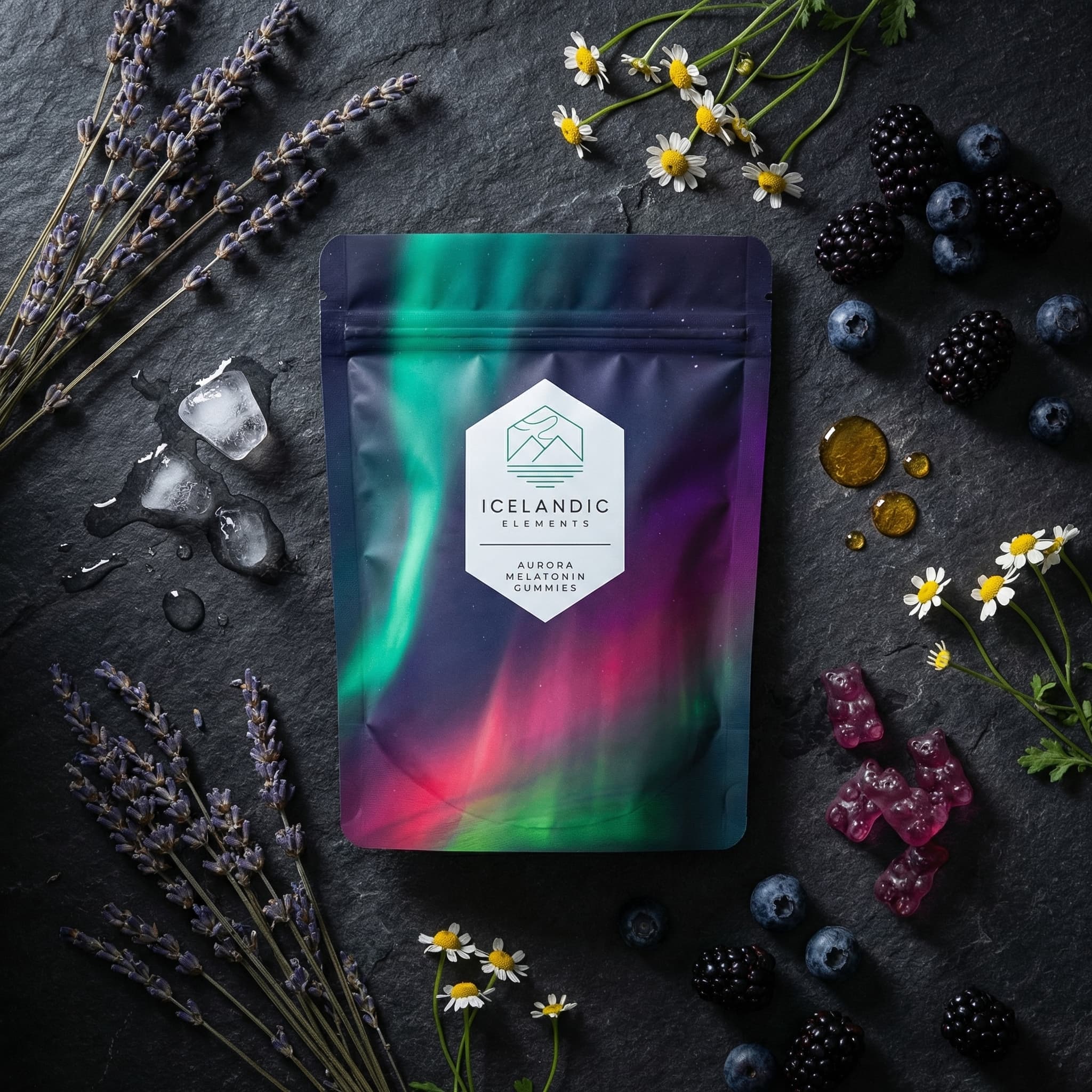 Aurora Melatonin Gummies — flatlay